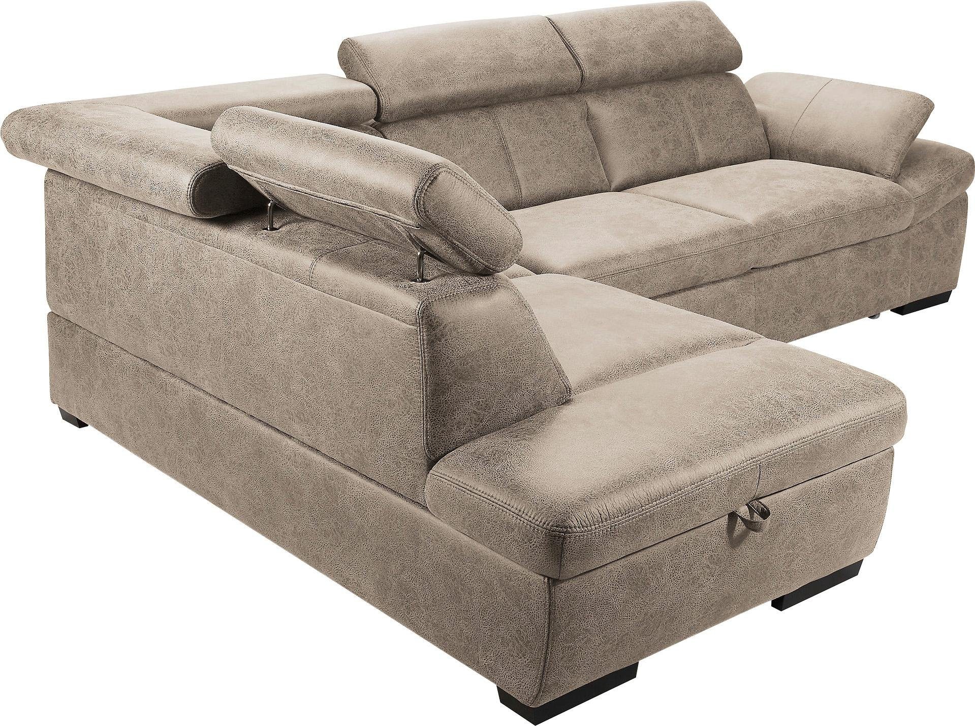exxpo - sofa fashion Hoekbank Salerno, klassieke moderne functionele bank, hoog zitcomfort, L-vorm inclusief verstelbare hoofdsteun en armleuning, naar keuze met slaapfunctie