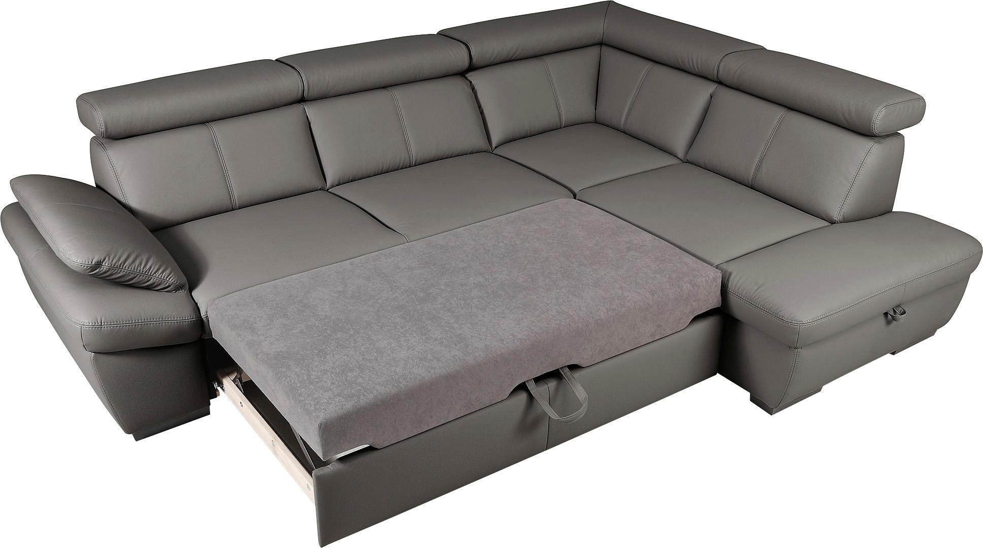 exxpo - sofa fashion Hoekbank Salerno, klassieke moderne functionele bank, hoog zitcomfort, L-vorm inclusief verstelbare hoofdsteun en armleuning, naar keuze met slaapfunctie