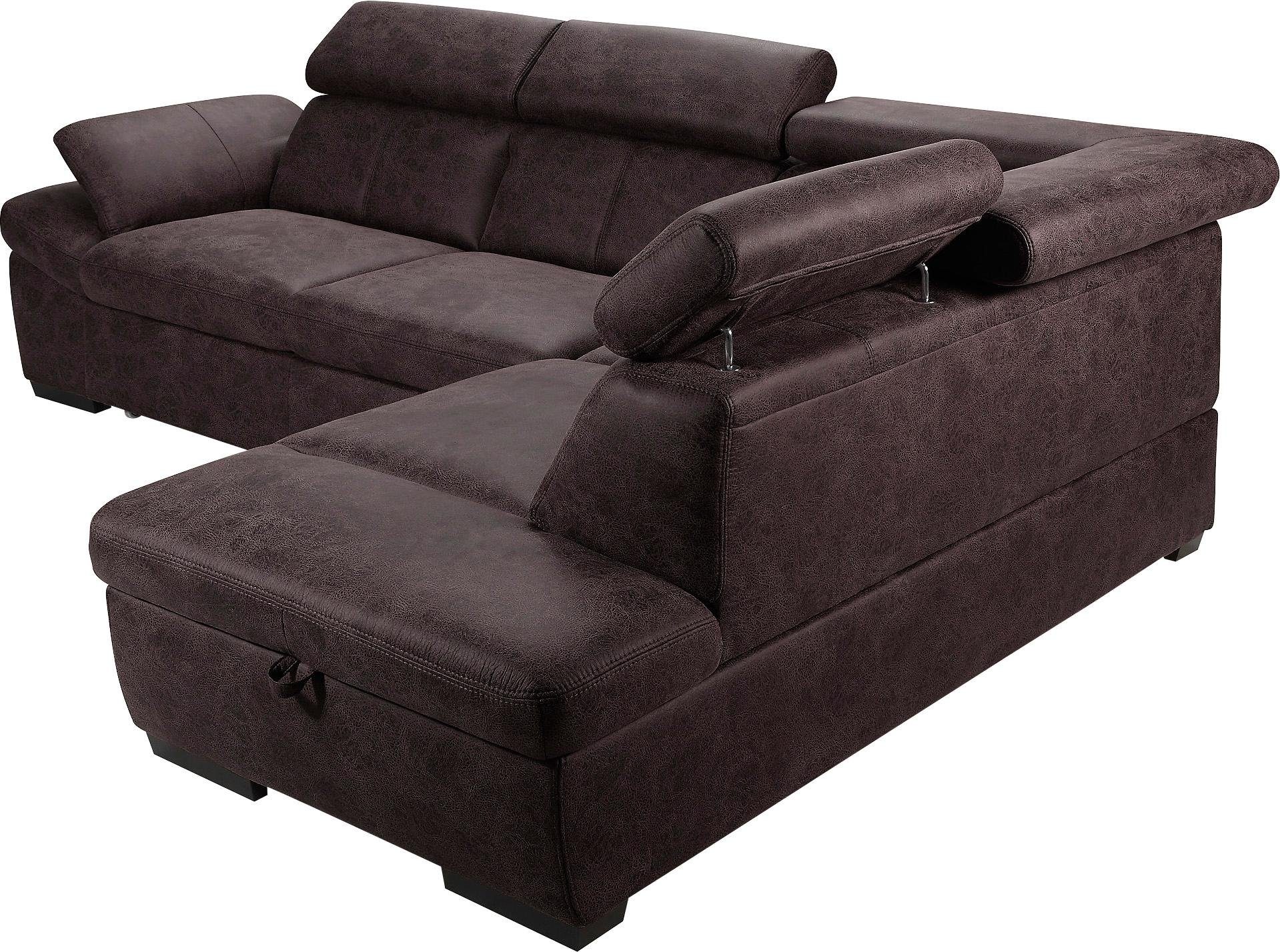 exxpo - sofa fashion Hoekbank Salerno, klassieke moderne functionele bank, hoog zitcomfort, L-vorm inclusief verstelbare hoofdsteun en armleuning, naar keuze met slaapfunctie