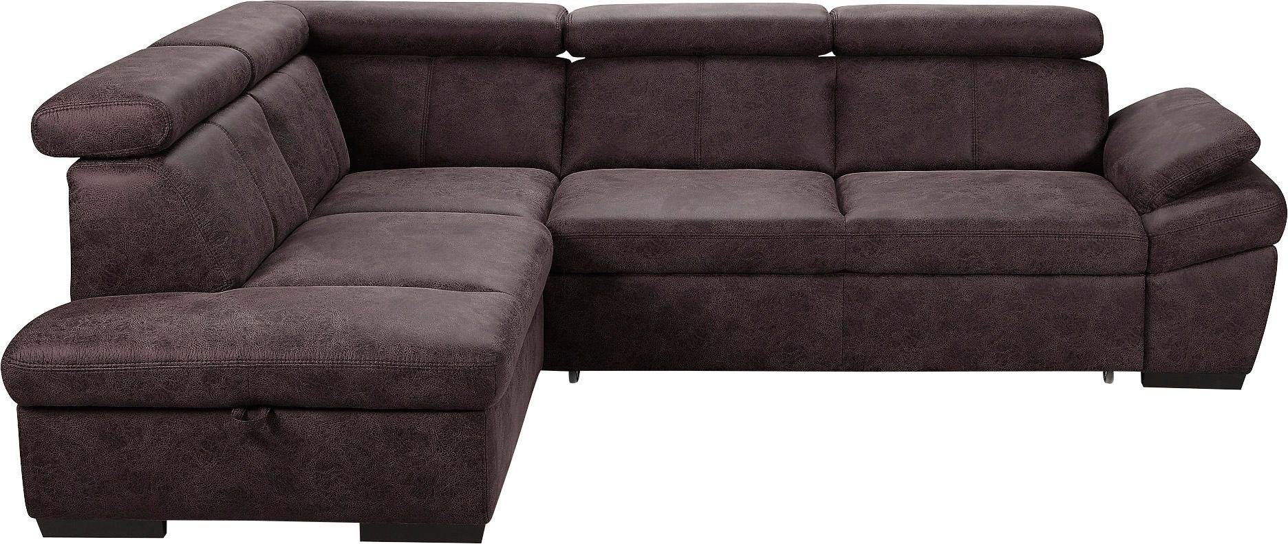 exxpo - sofa fashion Hoekbank Salerno, klassieke moderne functionele bank, hoog zitcomfort, L-vorm inclusief verstelbare hoofdsteun en armleuning, naar keuze met slaapfunctie