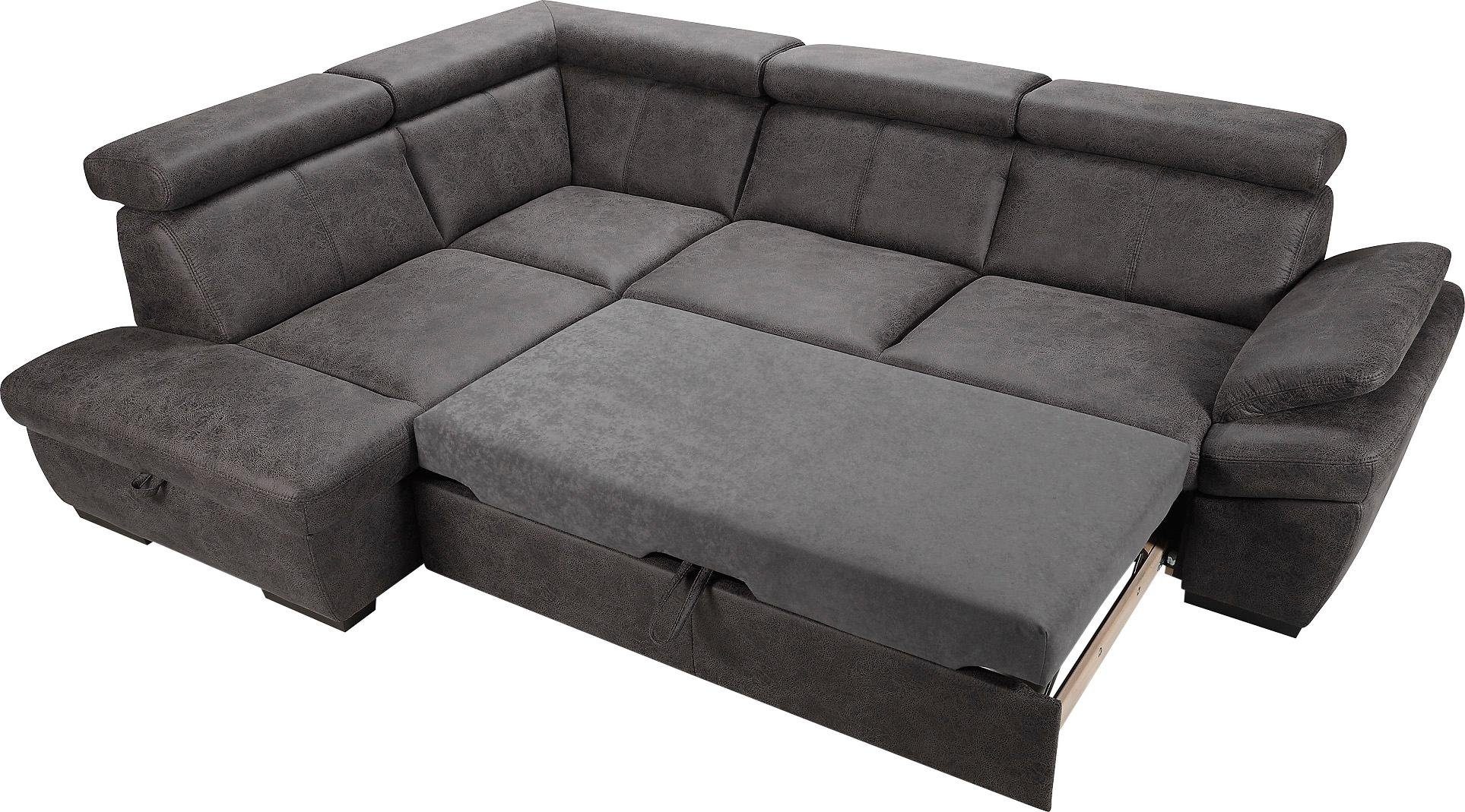 exxpo - sofa fashion Hoekbank Salerno, klassieke moderne functionele bank, hoog zitcomfort, L-vorm inclusief verstelbare hoofdsteun en armleuning, naar keuze met slaapfunctie