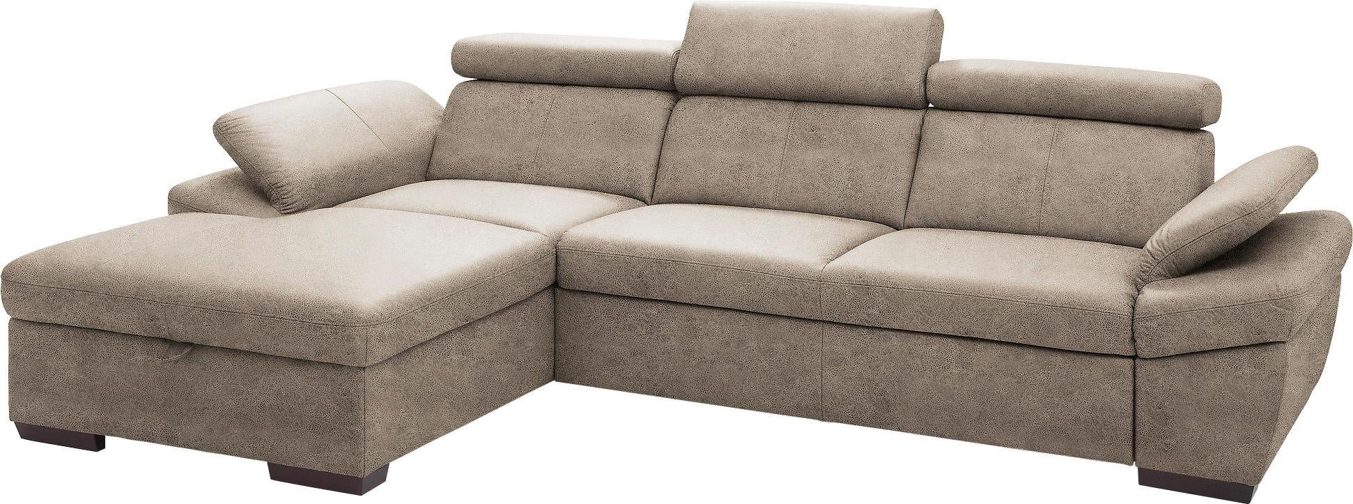Exxpo - sofa fashion Hoekbank Salerno, klassieke moderne functionele bank, hoog zitcomfort, L-vorm inclusief verstelbare hoofdsteun en armleuning, naar keuze met slaapfunctie