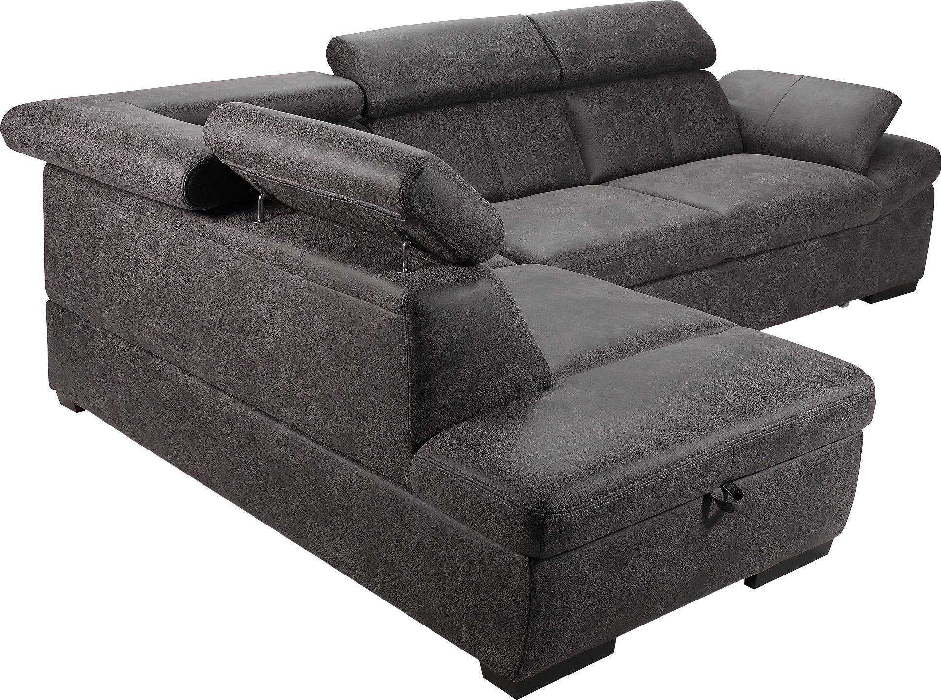exxpo - sofa fashion Hoekbank Salerno, klassieke moderne functionele bank, hoog zitcomfort, L-vorm inclusief verstelbare hoofdsteun en armleuning, naar keuze met slaapfunctie