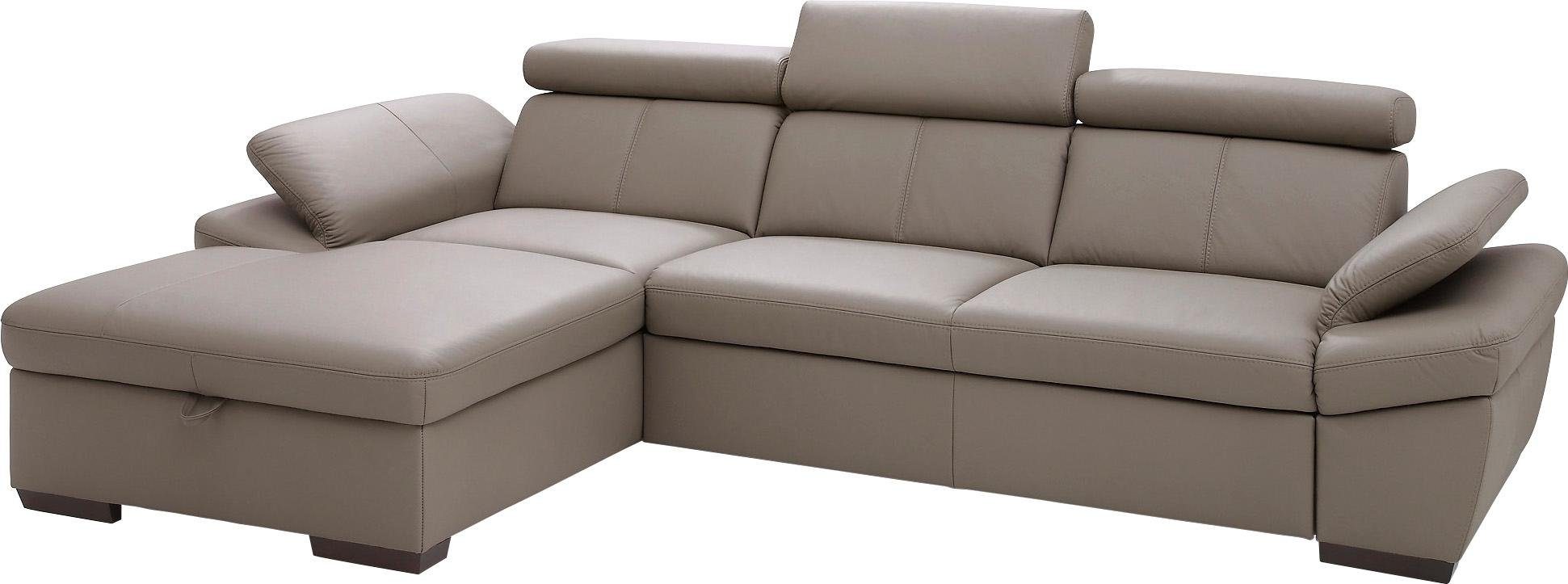 Exxpo - sofa fashion Hoekbank Salerno, klassieke moderne functionele bank, hoog zitcomfort, L-vorm inclusief verstelbare hoofdsteun en armleuning, naar keuze met slaapfunctie