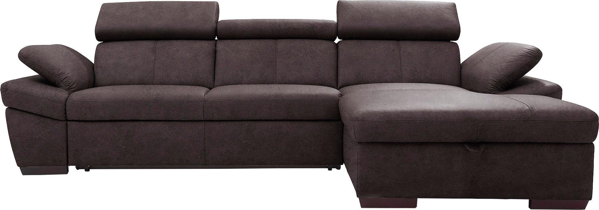exxpo - sofa fashion Hoekbank Salerno, klassieke moderne functionele bank, hoog zitcomfort, L-vorm inclusief verstelbare hoofdsteun en armleuning, naar keuze met slaapfunctie