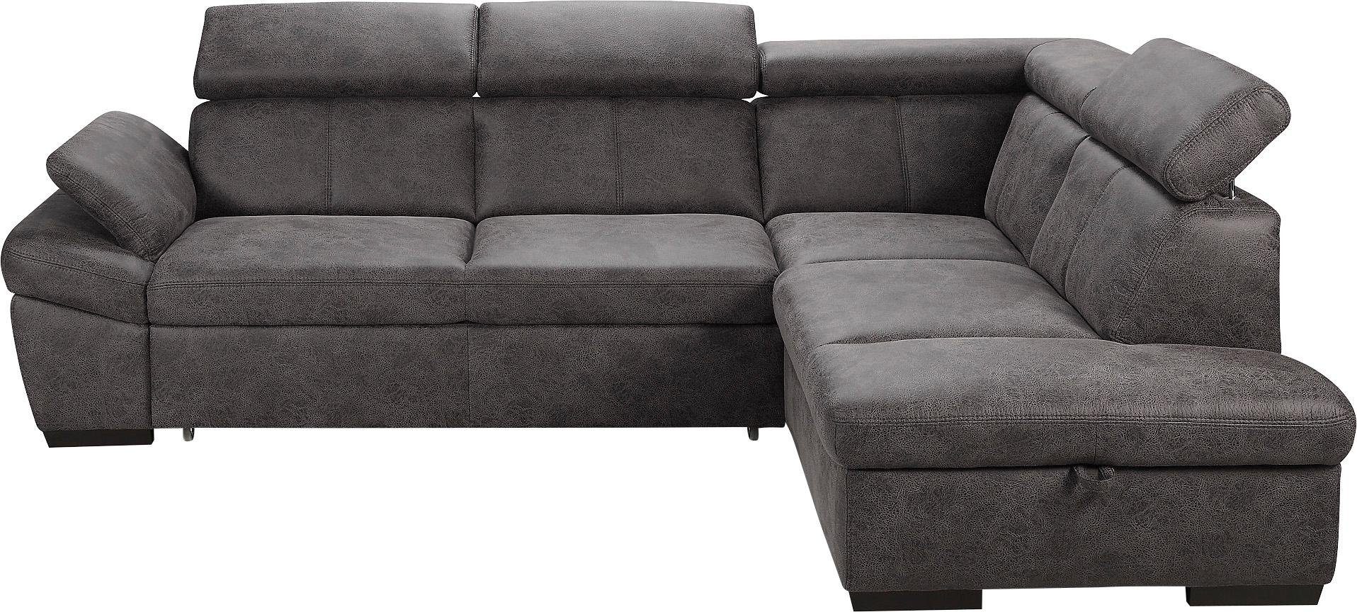 exxpo - sofa fashion Hoekbank Salerno, klassieke moderne functionele bank, hoog zitcomfort, L-vorm inclusief verstelbare hoofdsteun en armleuning, naar keuze met slaapfunctie
