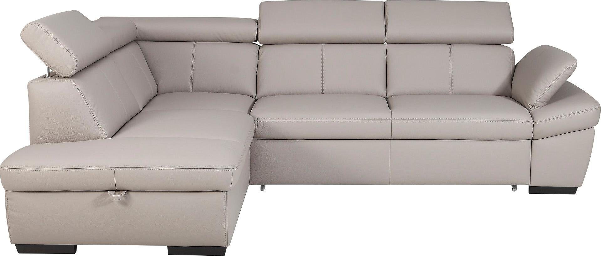 exxpo - sofa fashion Hoekbank Salerno, klassieke moderne functionele bank, hoog zitcomfort, L-vorm inclusief verstelbare hoofdsteun en armleuning, naar keuze met slaapfunctie