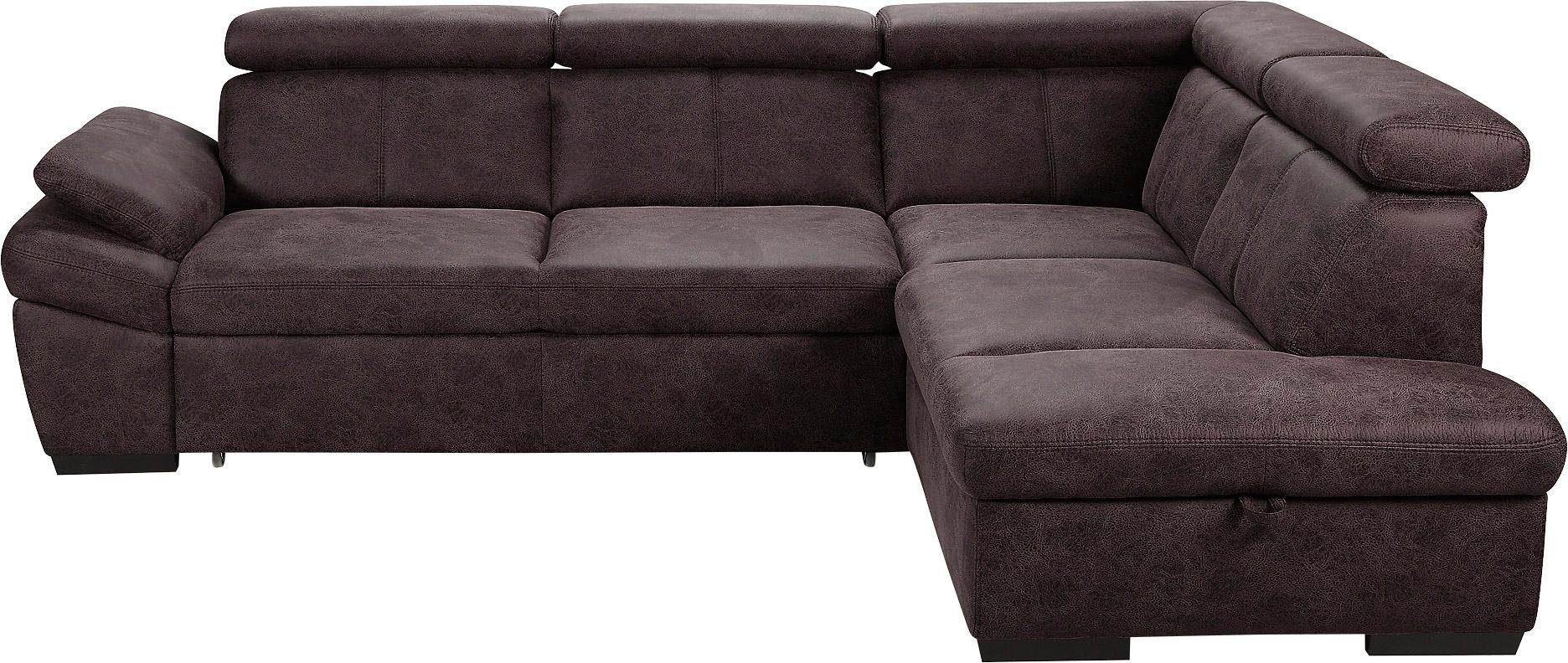 exxpo - sofa fashion Hoekbank Salerno, klassieke moderne functionele bank, hoog zitcomfort, L-vorm inclusief verstelbare hoofdsteun en armleuning, naar keuze met slaapfunctie