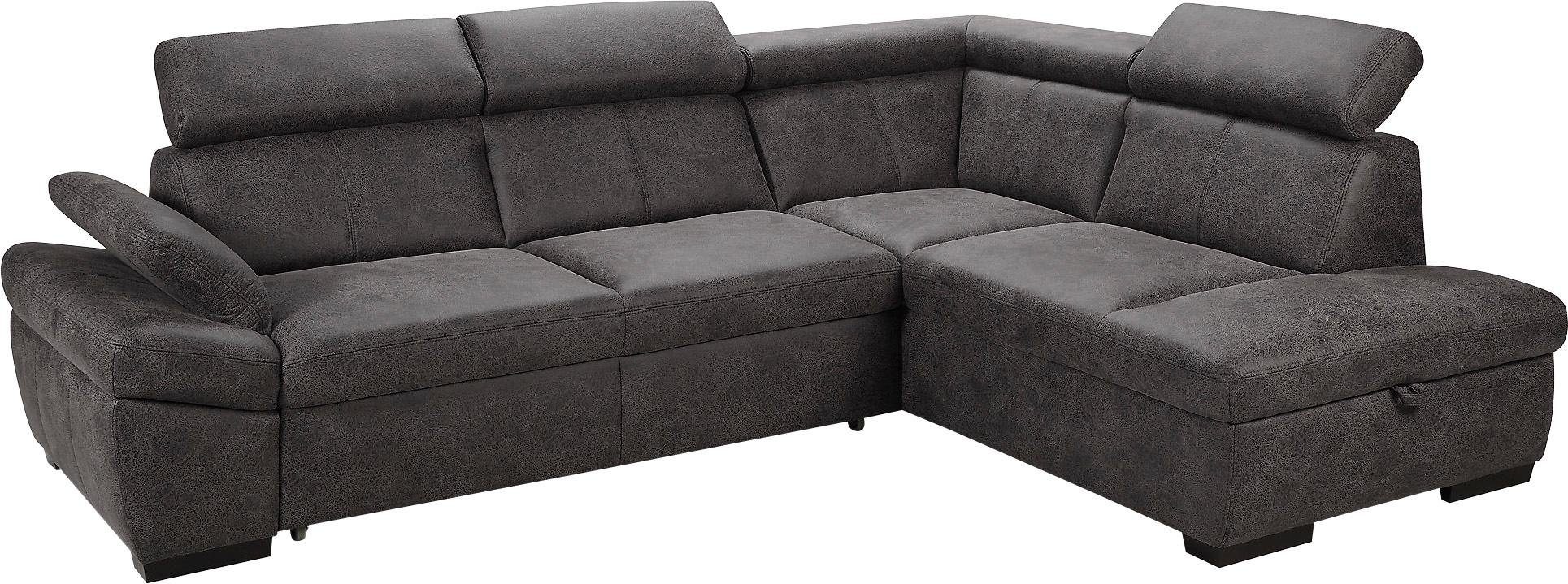 exxpo - sofa fashion Hoekbank Salerno, klassieke moderne functionele bank, hoog zitcomfort, L-vorm inclusief verstelbare hoofdsteun en armleuning, naar keuze met slaapfunctie