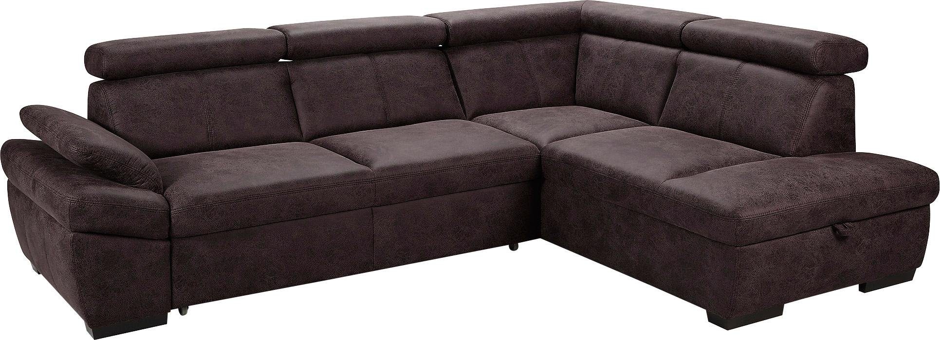 exxpo - sofa fashion Hoekbank Salerno, klassieke moderne functionele bank, hoog zitcomfort, L-vorm inclusief verstelbare hoofdsteun en armleuning,