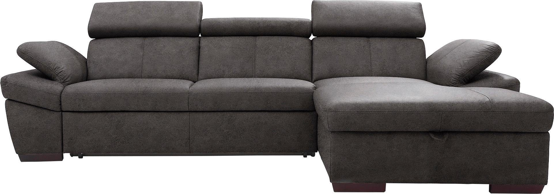exxpo - sofa fashion Hoekbank Salerno, klassieke moderne functionele bank, hoog zitcomfort, L-vorm inclusief verstelbare hoofdsteun en armleuning, naar keuze met slaapfunctie