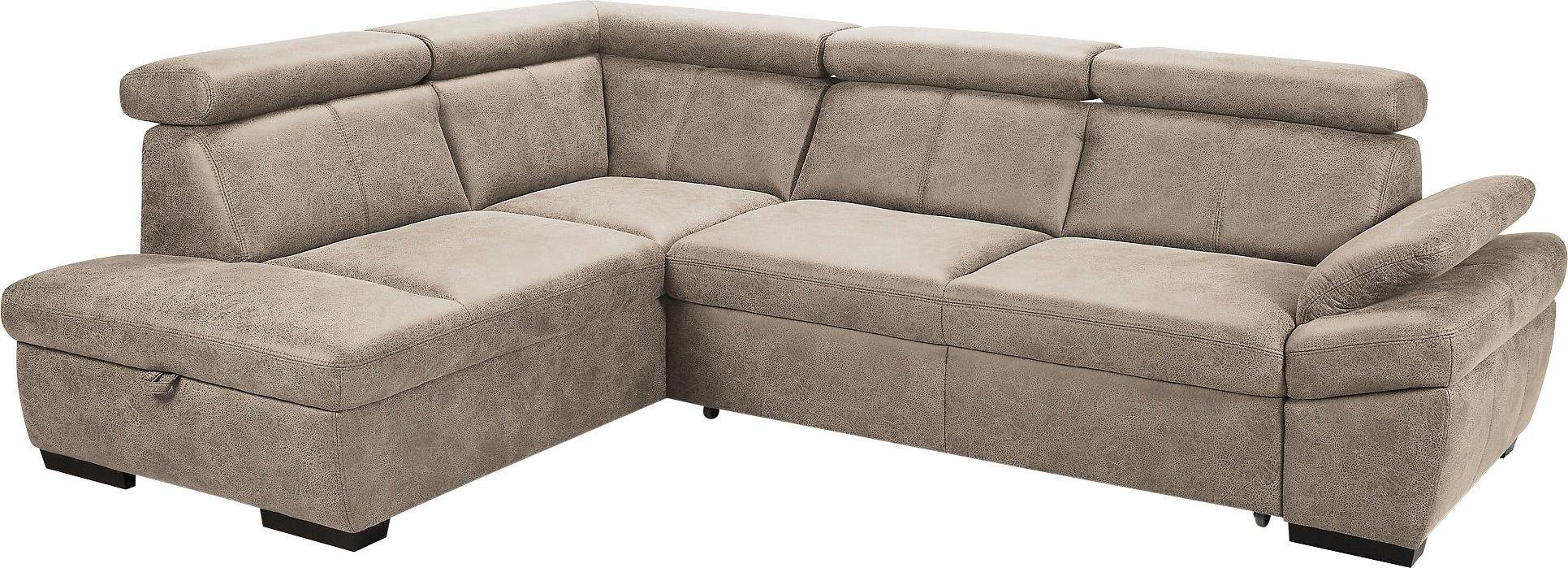 exxpo - sofa fashion Hoekbank inclusief hoofdbord en verstelbare armleuning, naar keuze met slaapfunctie en bedkist