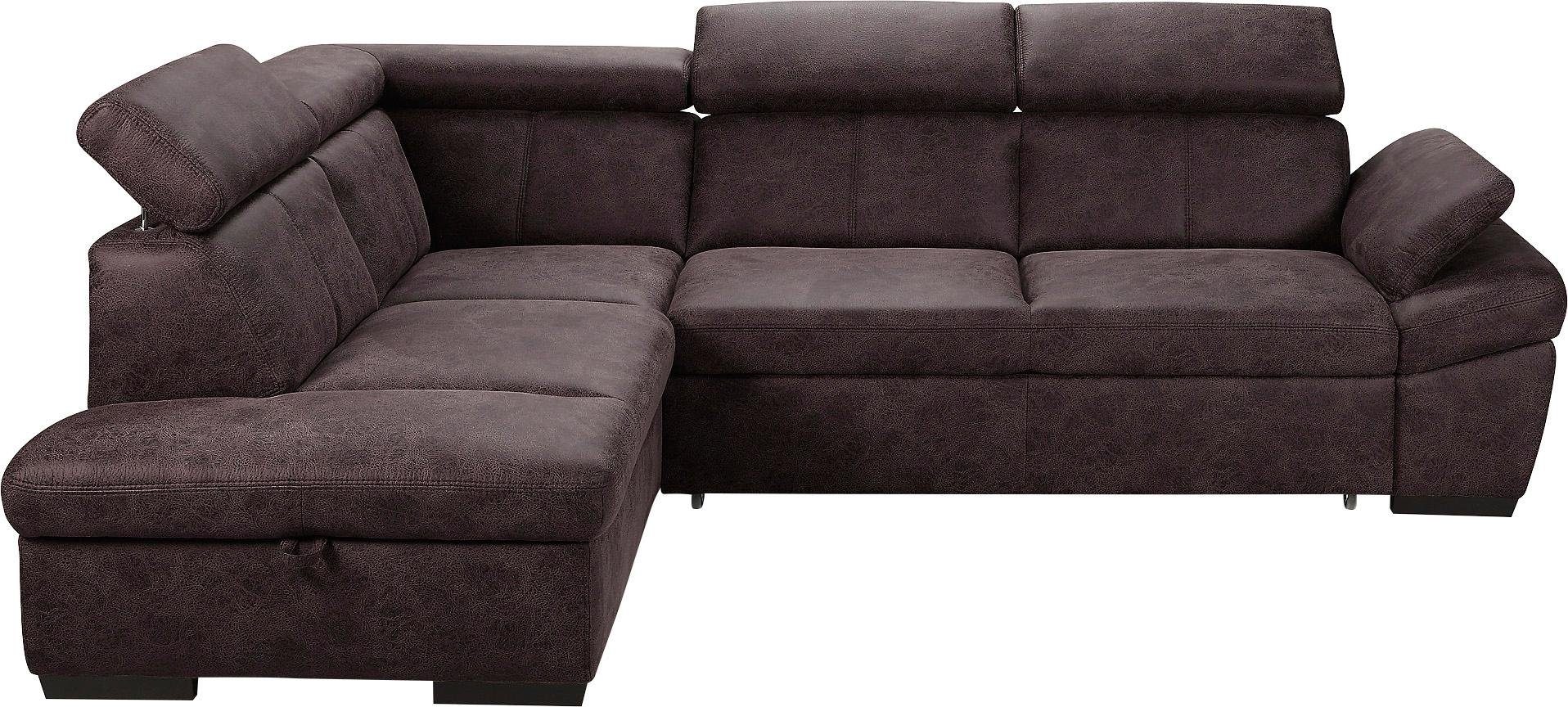exxpo - sofa fashion Hoekbank Salerno, klassieke moderne functionele bank, hoog zitcomfort, L-vorm inclusief verstelbare hoofdsteun en armleuning, naar keuze met slaapfunctie