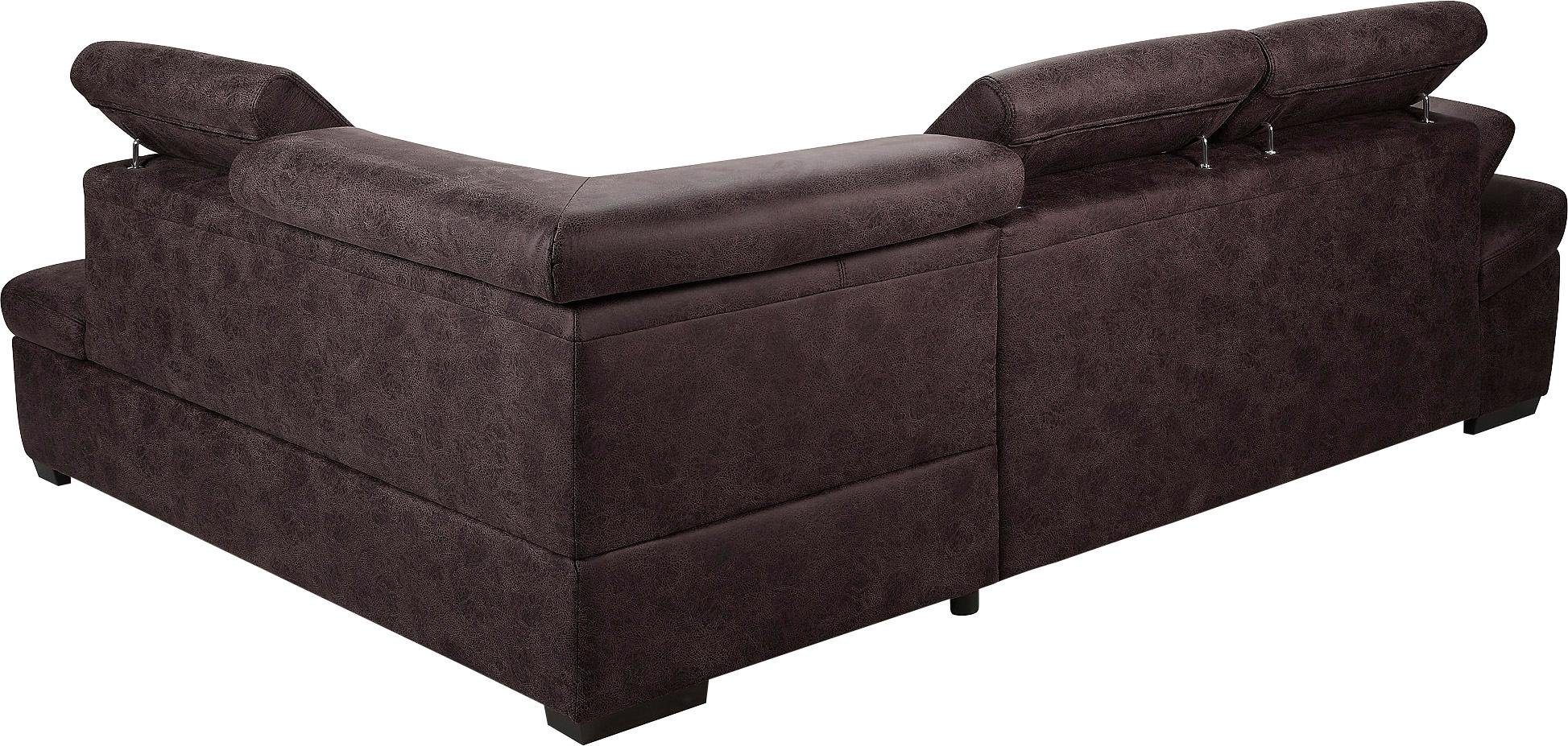 exxpo - sofa fashion Hoekbank Salerno, klassieke moderne functionele bank, hoog zitcomfort, L-vorm inclusief verstelbare hoofdsteun en armleuning, naar keuze met slaapfunctie