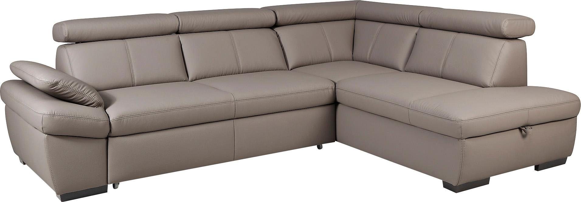 Exxpo - sofa fashion Hoekbank Salerno, klassieke moderne functionele bank, hoog zitcomfort, L-vorm inclusief verstelbare hoofdsteun en armleuning, naar keuze met slaapfunctie