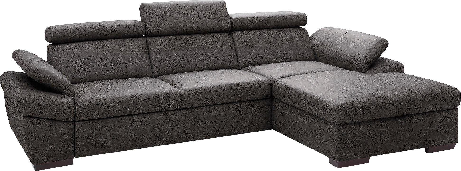 Exxpo - sofa fashion Hoekbank Salerno, klassieke moderne functionele bank, hoog zitcomfort, L-vorm inclusief verstelbare hoofdsteun en armleuning, naar keuze met slaapfunctie