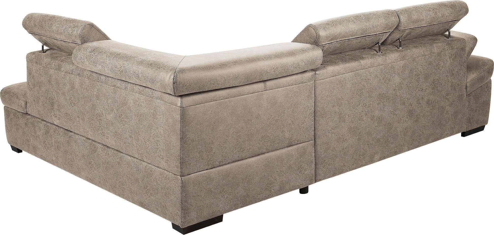 exxpo - sofa fashion Hoekbank Salerno, klassieke moderne functionele bank, hoog zitcomfort, L-vorm inclusief verstelbare hoofdsteun en armleuning, naar keuze met slaapfunctie