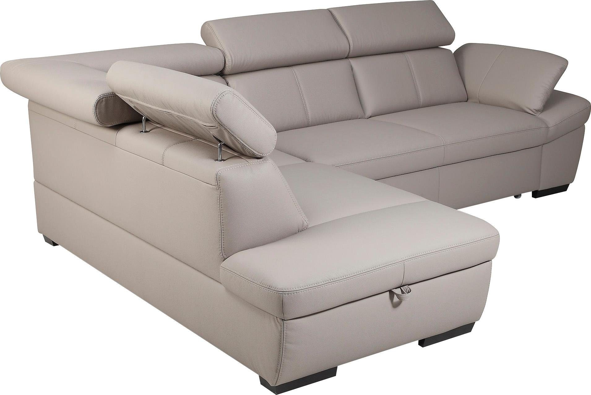 exxpo - sofa fashion Hoekbank Salerno, klassieke moderne functionele bank, hoog zitcomfort, L-vorm inclusief verstelbare hoofdsteun en armleuning, naar keuze met slaapfunctie