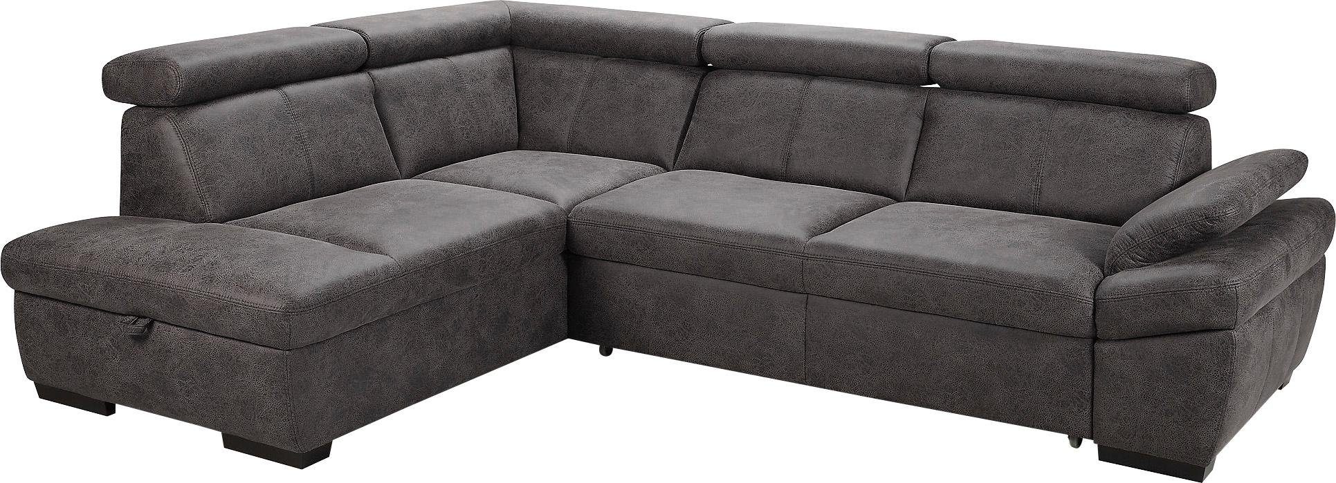 Exxpo - sofa fashion Hoekbank Salerno, klassieke moderne functionele bank, hoog zitcomfort, L-vorm inclusief verstelbare hoofdsteun en armleuning, naar keuze met slaapfunctie