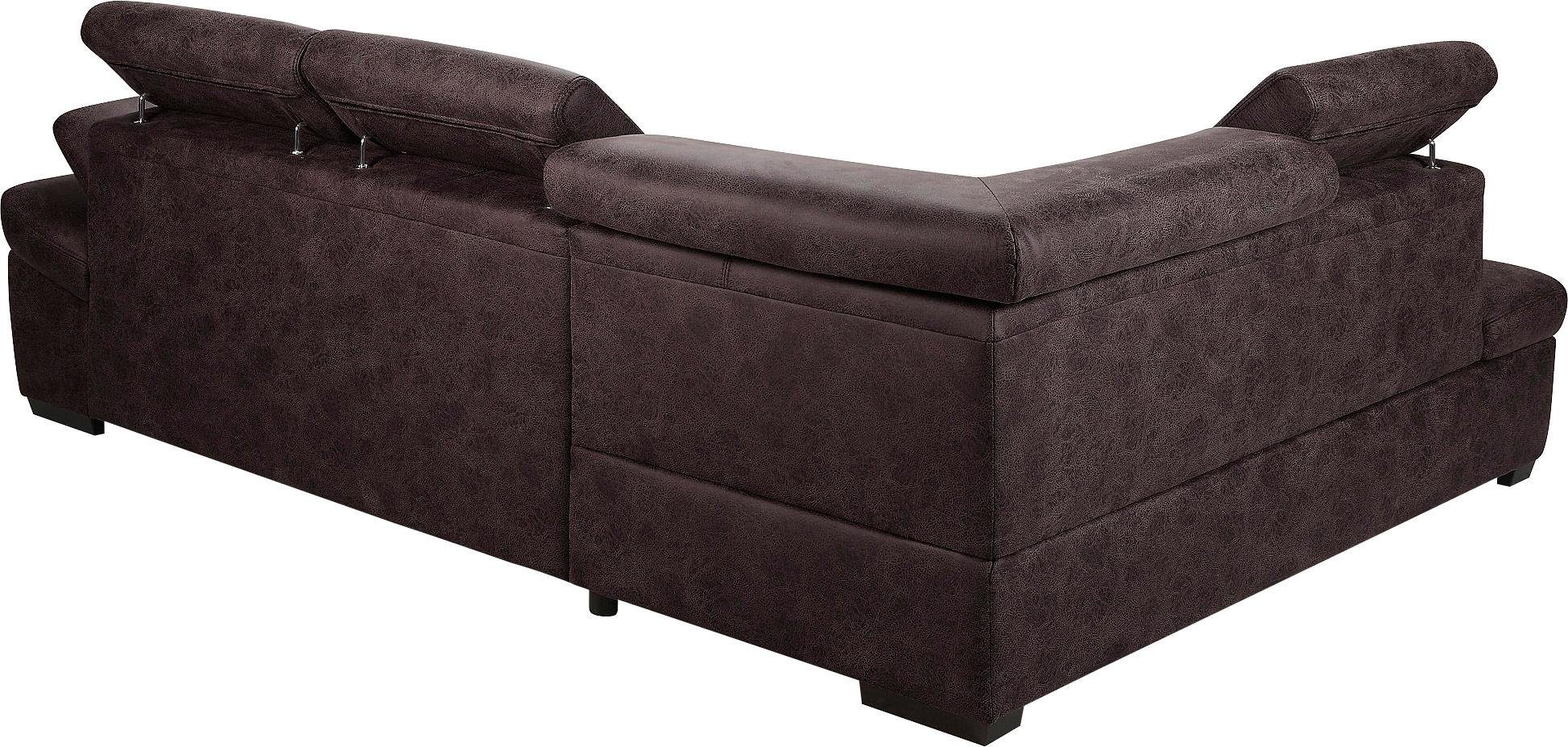 exxpo - sofa fashion Hoekbank Salerno, klassieke moderne functionele bank, hoog zitcomfort, L-vorm inclusief verstelbare hoofdsteun en armleuning, naar keuze met slaapfunctie