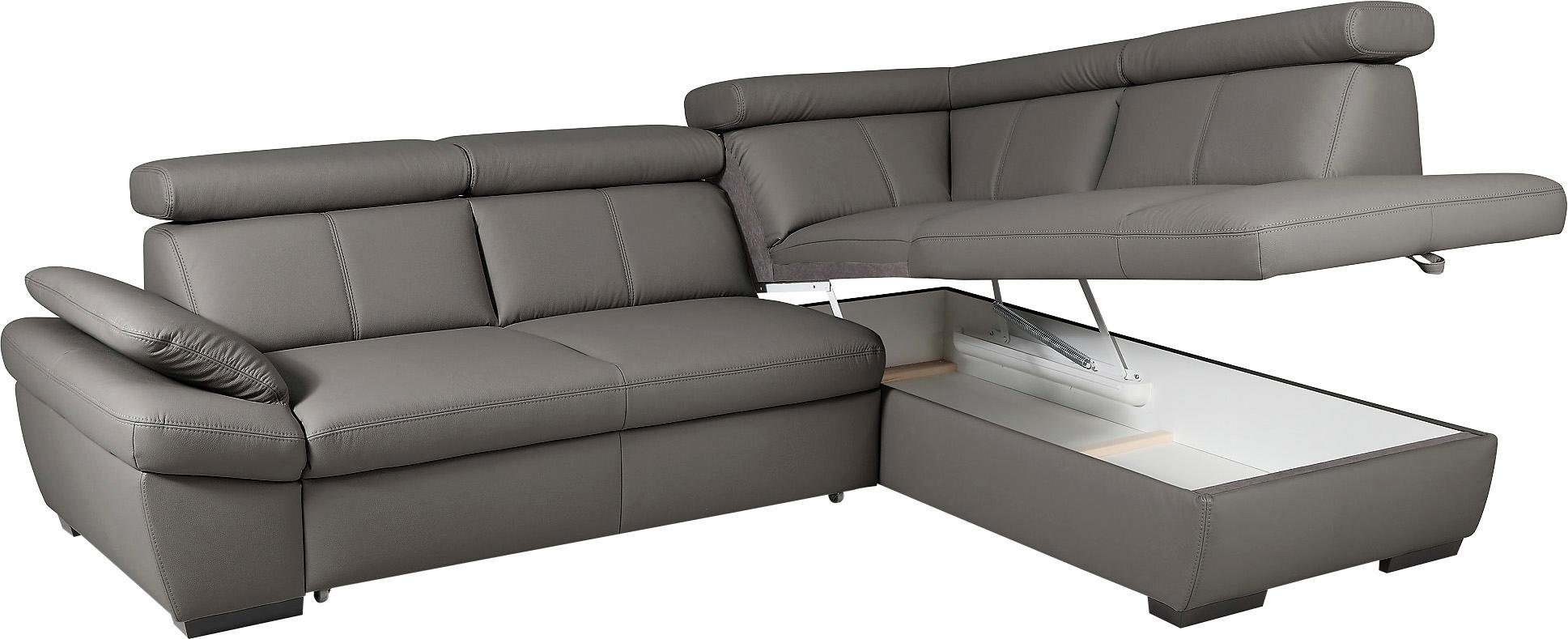 exxpo - sofa fashion Hoekbank Salerno, klassieke moderne functionele bank, hoog zitcomfort, L-vorm inclusief verstelbare hoofdsteun en armleuning, naar keuze met slaapfunctie