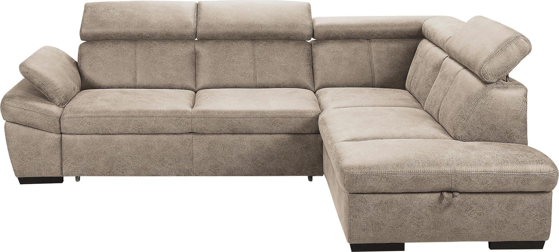 exxpo - sofa fashion Hoekbank Salerno, klassieke moderne functionele bank, hoog zitcomfort, L-vorm inclusief verstelbare hoofdsteun en armleuning, naar keuze met slaapfunctie