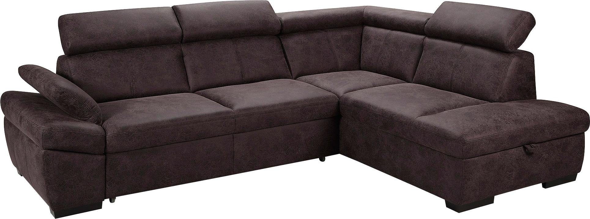 exxpo - sofa fashion Hoekbank Salerno, klassieke moderne functionele bank, hoog zitcomfort, L-vorm inclusief verstelbare hoofdsteun en armleuning, naar keuze met slaapfunctie