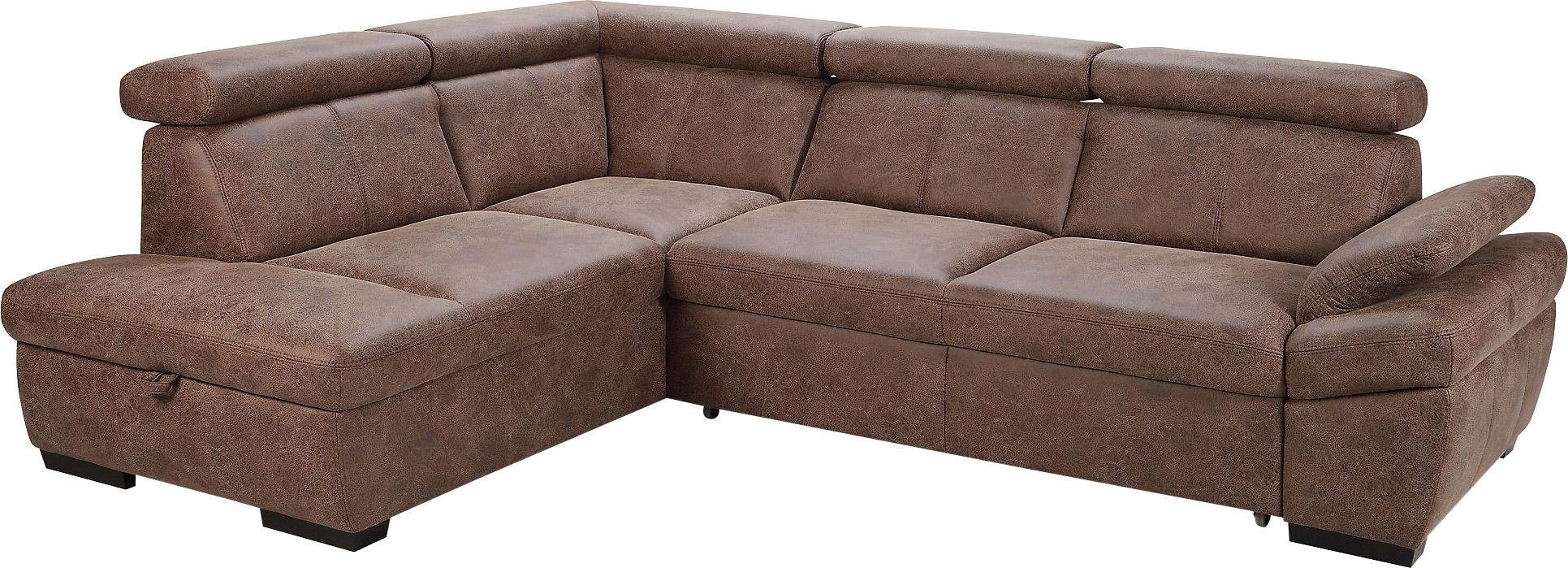 exxpo - sofa fashion Hoekbank Salerno, klassieke moderne functionele bank, hoog zitcomfort, L-vorm inclusief verstelbare hoofdsteun en armleuning, naar keuze met slaapfunctie