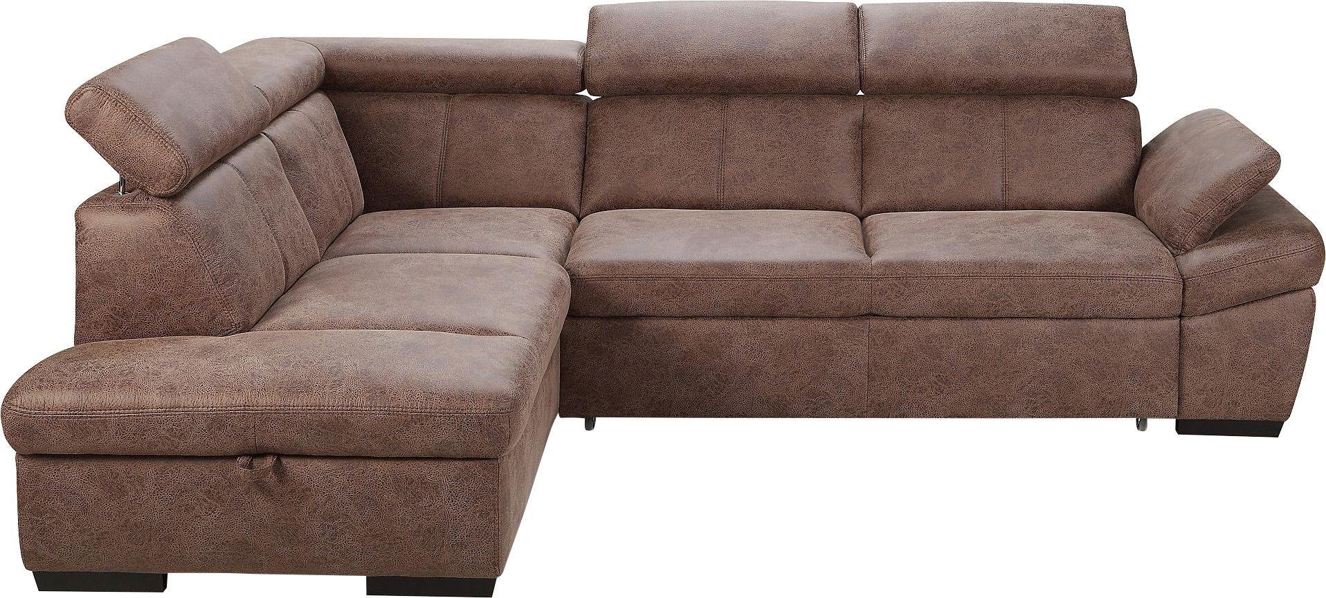exxpo - sofa fashion Hoekbank Salerno, klassieke moderne functionele bank, hoog zitcomfort, L-vorm inclusief verstelbare hoofdsteun en armleuning, naar keuze met slaapfunctie