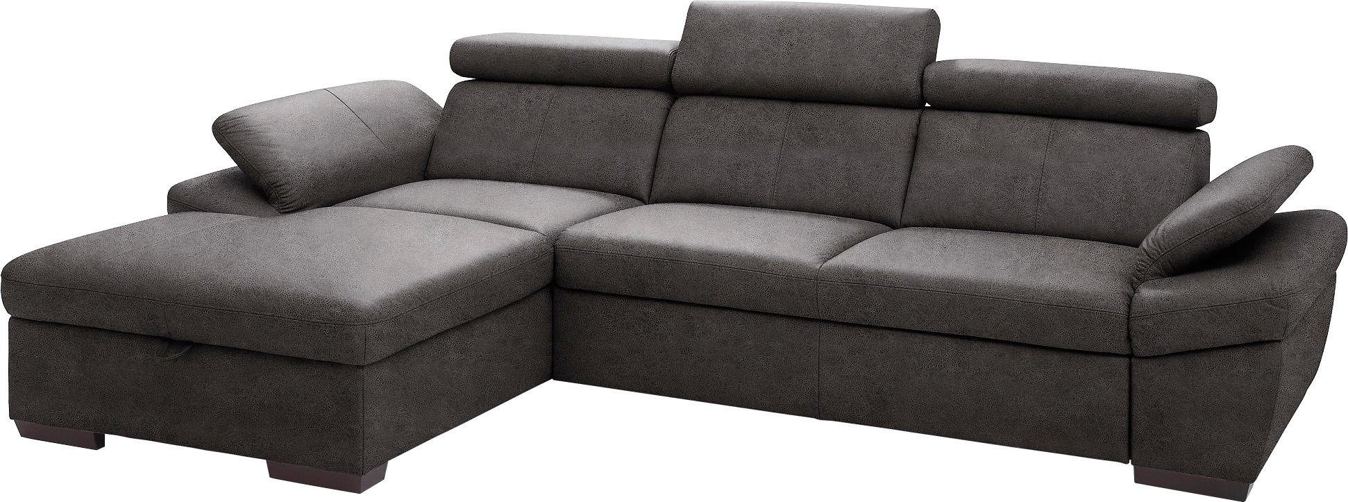 Exxpo - sofa fashion Hoekbank Salerno, klassieke moderne functionele bank, hoog zitcomfort, L-vorm inclusief verstelbare hoofdsteun en armleuning, naar keuze met slaapfunctie