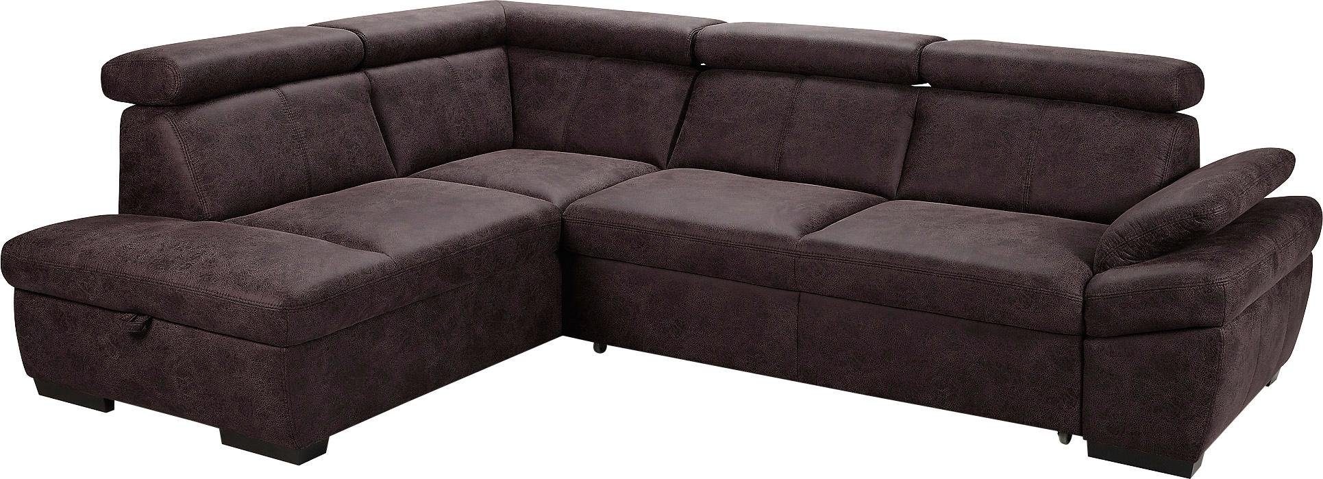Exxpo - sofa fashion Hoekbank Salerno, klassieke moderne functionele bank, hoog zitcomfort, L-vorm inclusief verstelbare hoofdsteun en armleuning, naar keuze met slaapfunctie