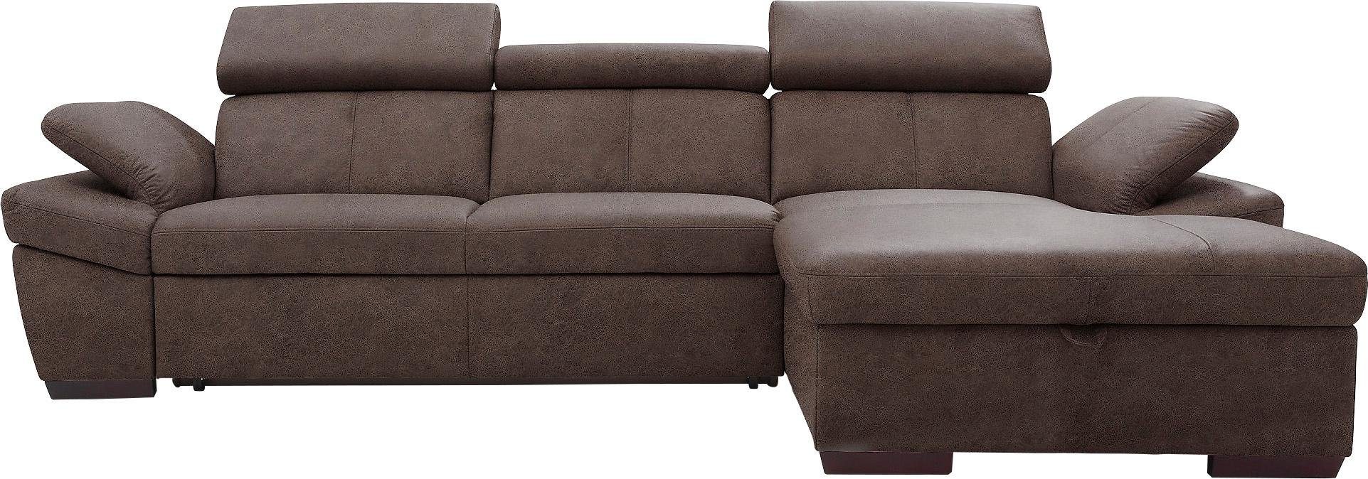 exxpo - sofa fashion Hoekbank Salerno, klassieke moderne functionele bank, hoog zitcomfort, L-vorm inclusief verstelbare hoofdsteun en armleuning, naar keuze met slaapfunctie