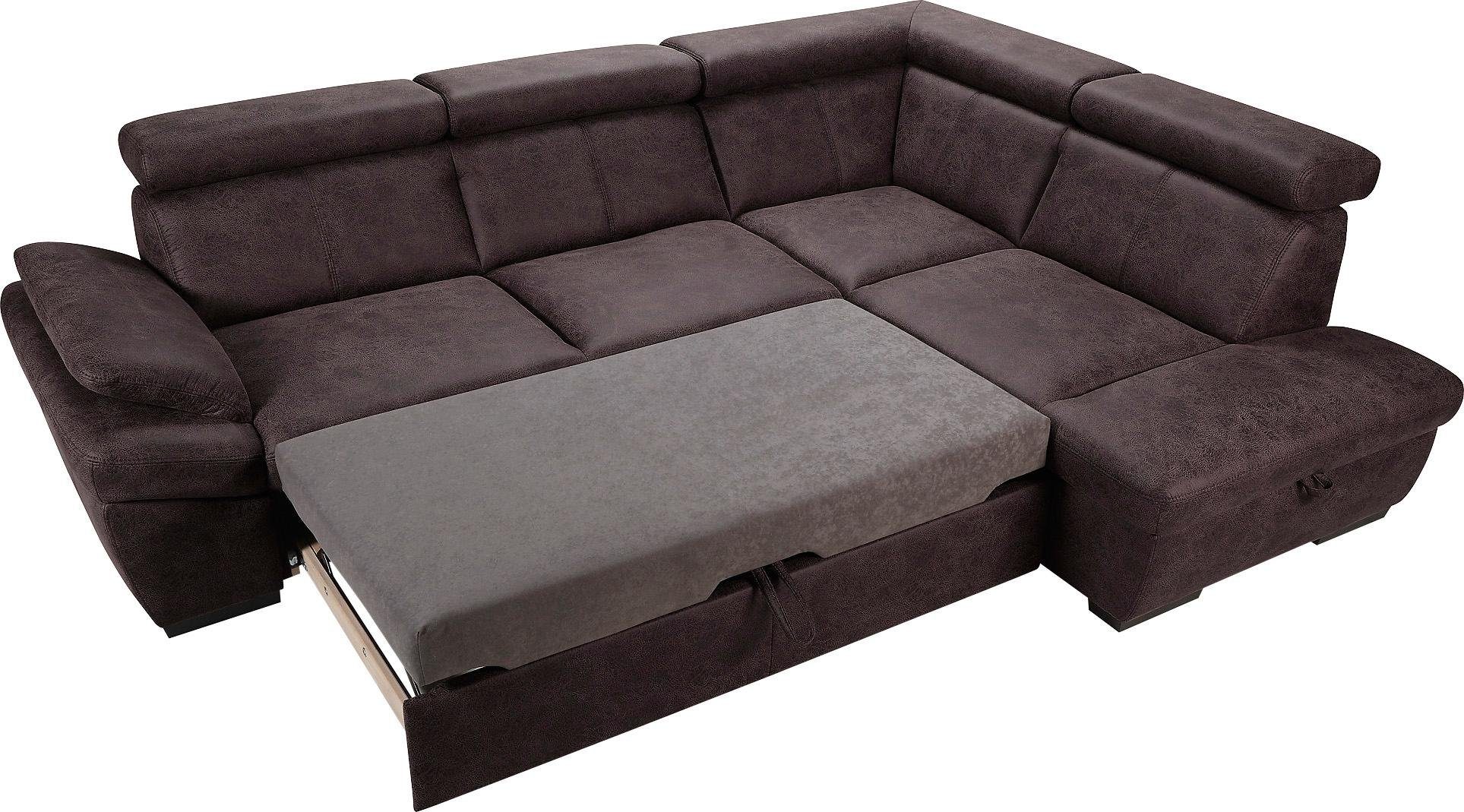 exxpo - sofa fashion Hoekbank Salerno, klassieke moderne functionele bank, hoog zitcomfort, L-vorm inclusief verstelbare hoofdsteun en armleuning, naar keuze met slaapfunctie