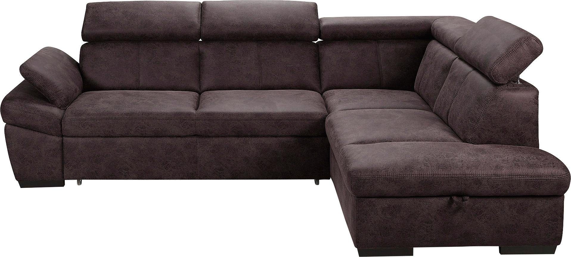 exxpo - sofa fashion Hoekbank Salerno, klassieke moderne functionele bank, hoog zitcomfort, L-vorm inclusief verstelbare hoofdsteun en armleuning, naar keuze met slaapfunctie