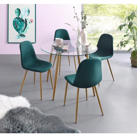 my home Eethoek MILLER Glazen tafel met 4 stoelen (weefstof) (set, 5-delig)