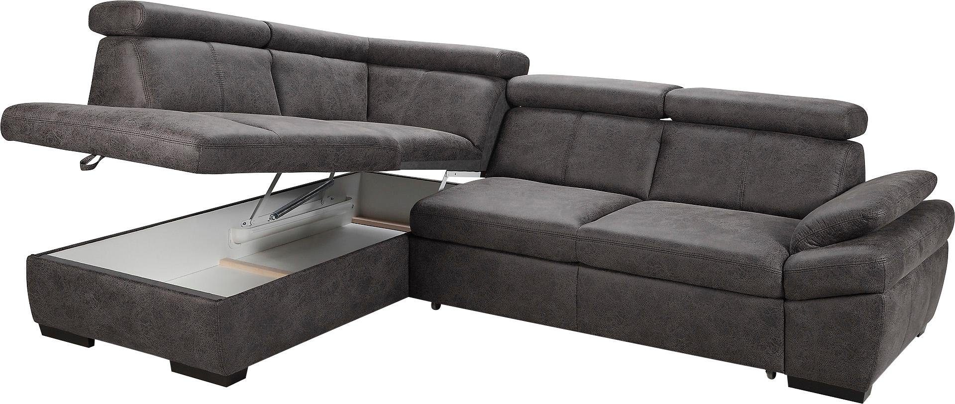 exxpo - sofa fashion Hoekbank Salerno, klassieke moderne functionele bank, hoog zitcomfort, L-vorm inclusief verstelbare hoofdsteun en armleuning, naar keuze met slaapfunctie
