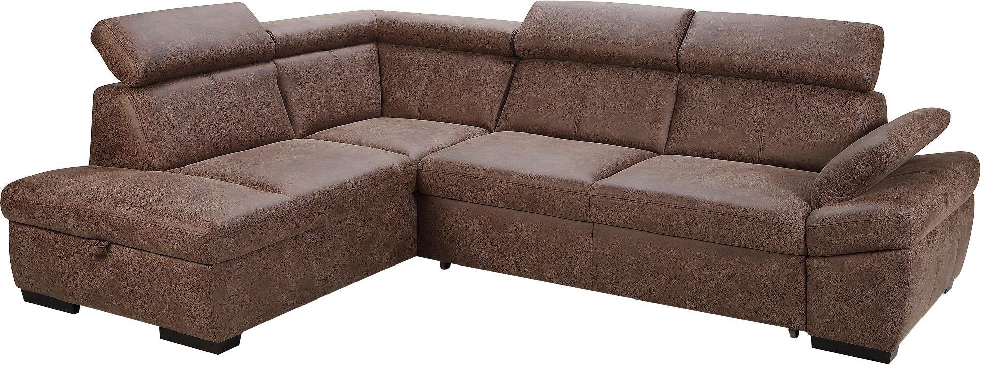 exxpo - sofa fashion Hoekbank Salerno, klassieke moderne functionele bank, hoog zitcomfort, L-vorm inclusief verstelbare hoofdsteun en armleuning, naar keuze met slaapfunctie