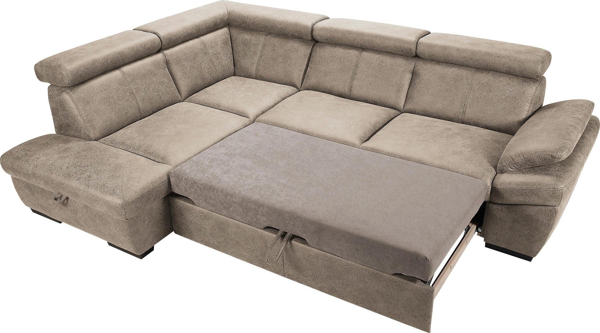 exxpo - sofa fashion Hoekbank Salerno, klassieke moderne functionele bank, hoog zitcomfort, L-vorm inclusief verstelbare hoofdsteun en armleuning, naar keuze met slaapfunctie