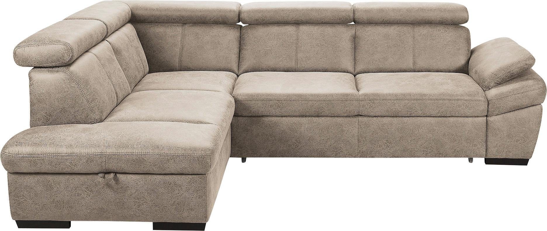 exxpo - sofa fashion Hoekbank Salerno, klassieke moderne functionele bank, hoog zitcomfort, L-vorm inclusief verstelbare hoofdsteun en armleuning, naar keuze met slaapfunctie
