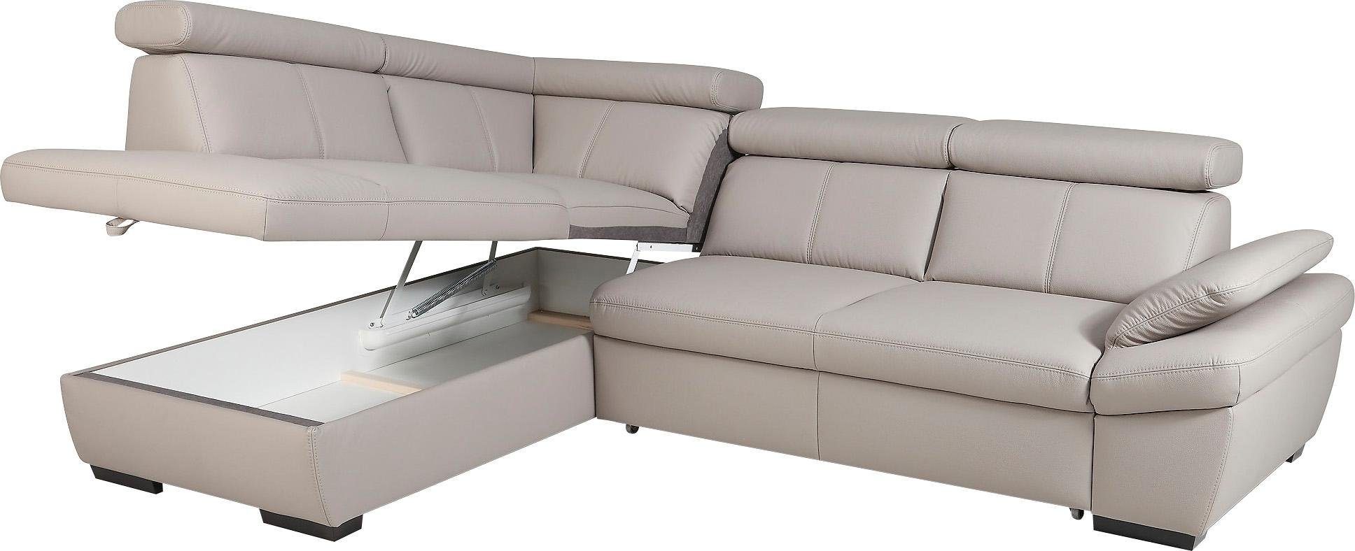 exxpo - sofa fashion Hoekbank Salerno, klassieke moderne functionele bank, hoog zitcomfort, L-vorm inclusief verstelbare hoofdsteun en armleuning, naar keuze met slaapfunctie