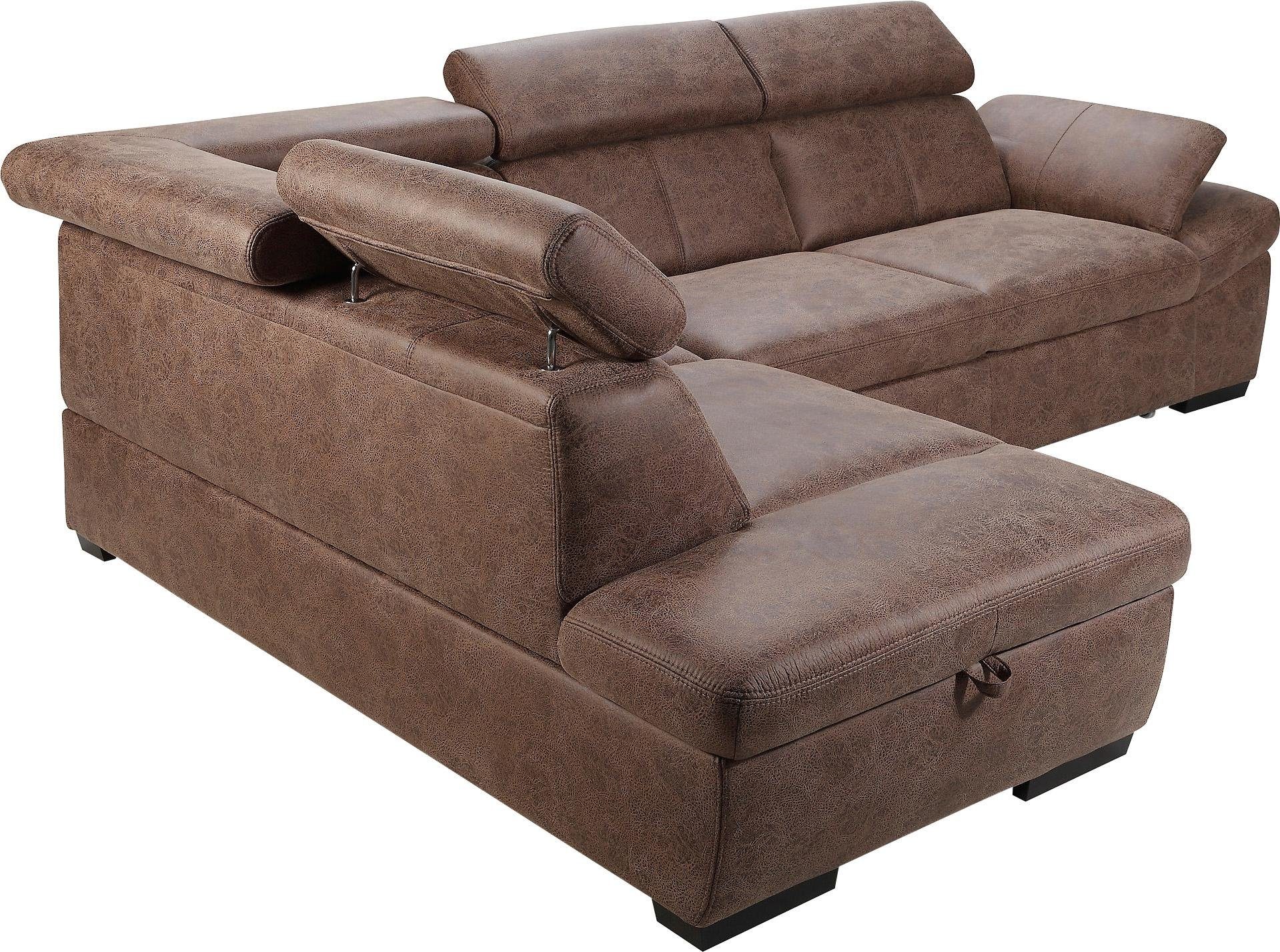 exxpo - sofa fashion Hoekbank Salerno, klassieke moderne functionele bank, hoog zitcomfort, L-vorm inclusief verstelbare hoofdsteun en armleuning, naar keuze met slaapfunctie