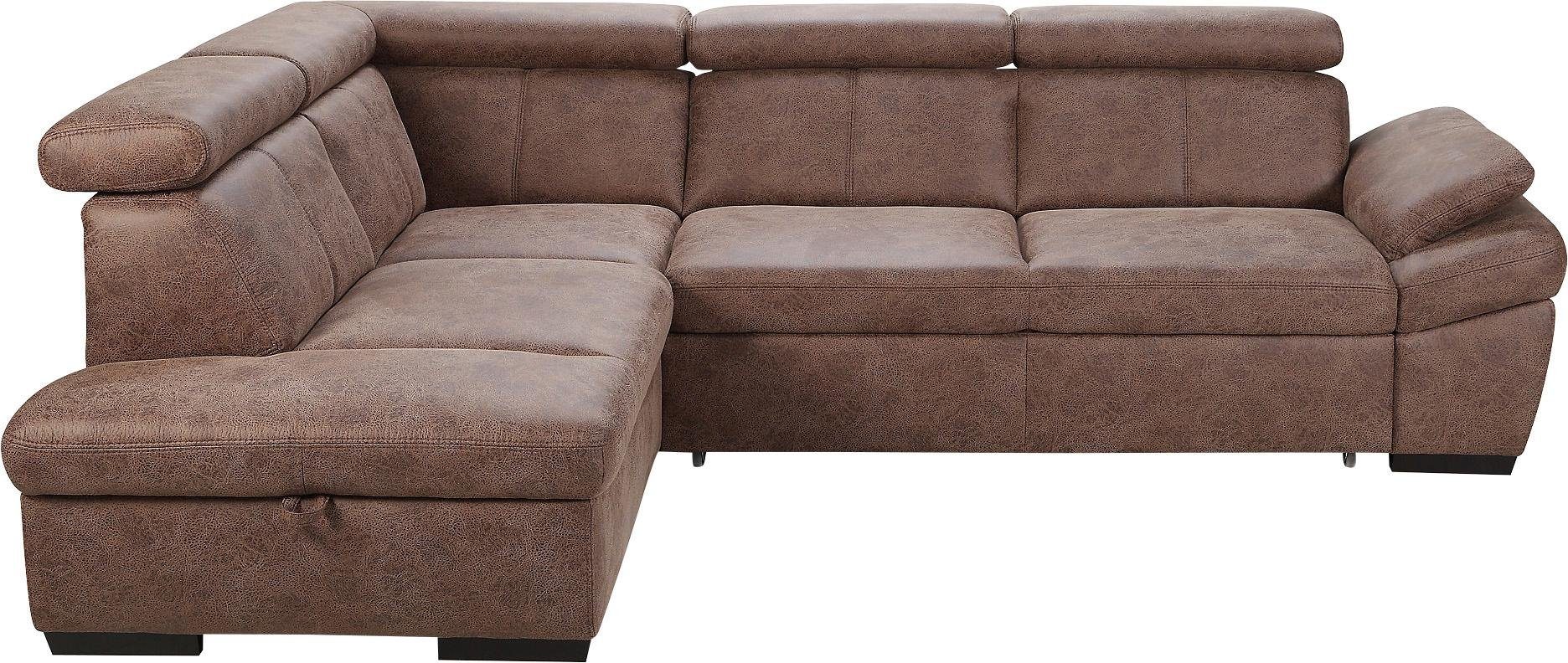 exxpo - sofa fashion Hoekbank Salerno, klassieke moderne functionele bank, hoog zitcomfort, L-vorm inclusief verstelbare hoofdsteun en armleuning, naar keuze met slaapfunctie
