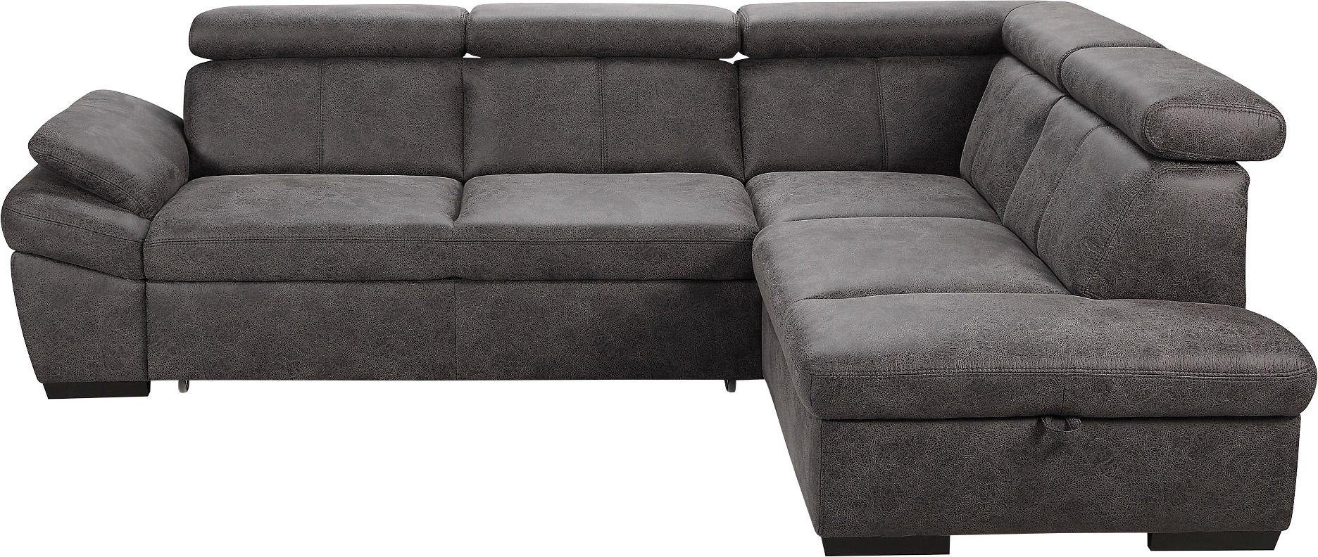 exxpo - sofa fashion Hoekbank Salerno, klassieke moderne functionele bank, hoog zitcomfort, L-vorm inclusief verstelbare hoofdsteun en armleuning, naar keuze met slaapfunctie