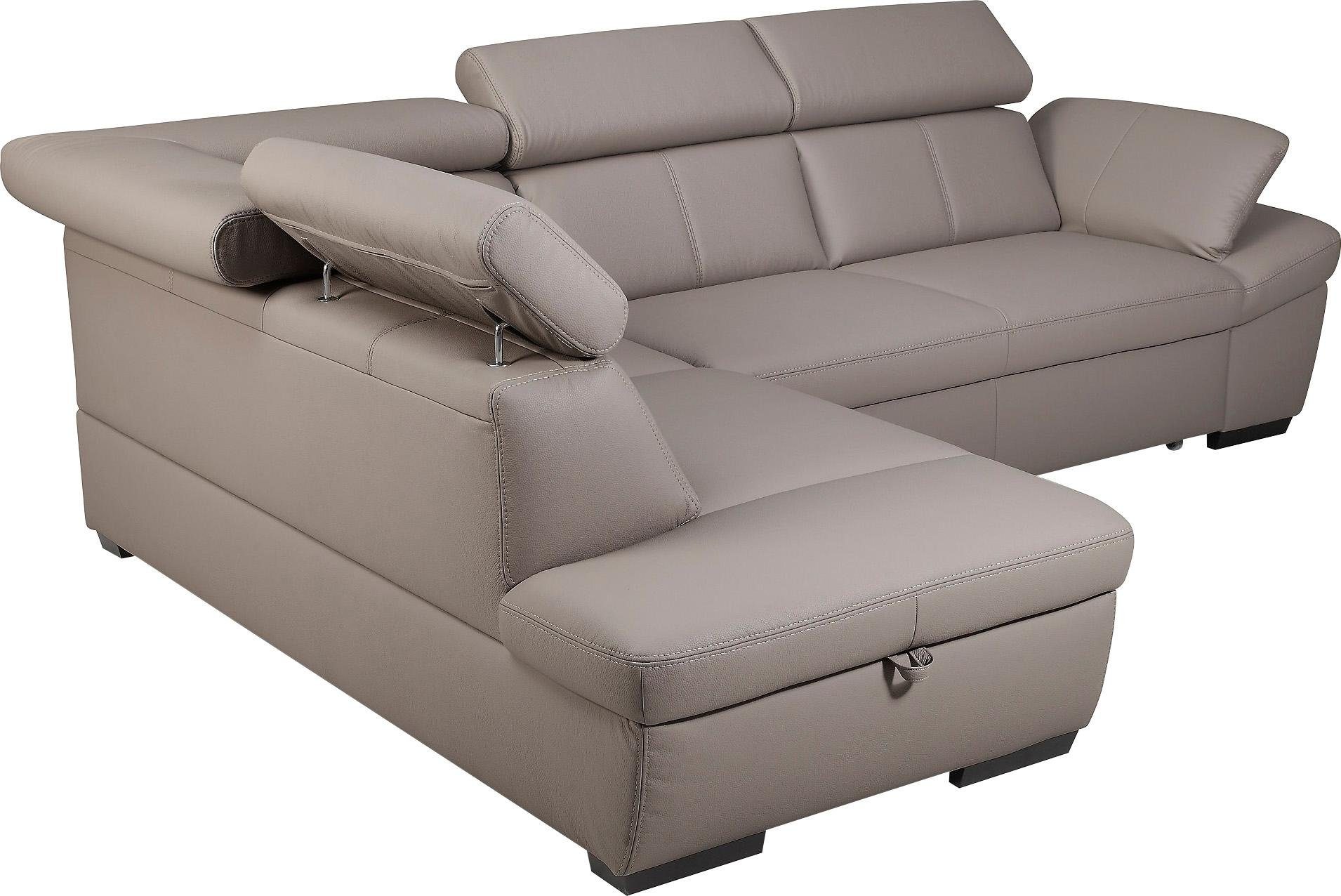 exxpo - sofa fashion Hoekbank Salerno, klassieke moderne functionele bank, hoog zitcomfort, L-vorm inclusief verstelbare hoofdsteun en armleuning, naar keuze met slaapfunctie