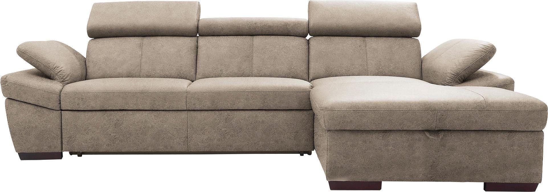 exxpo - sofa fashion Hoekbank Salerno, klassieke moderne functionele bank, hoog zitcomfort, L-vorm inclusief verstelbare hoofdsteun en armleuning, naar keuze met slaapfunctie