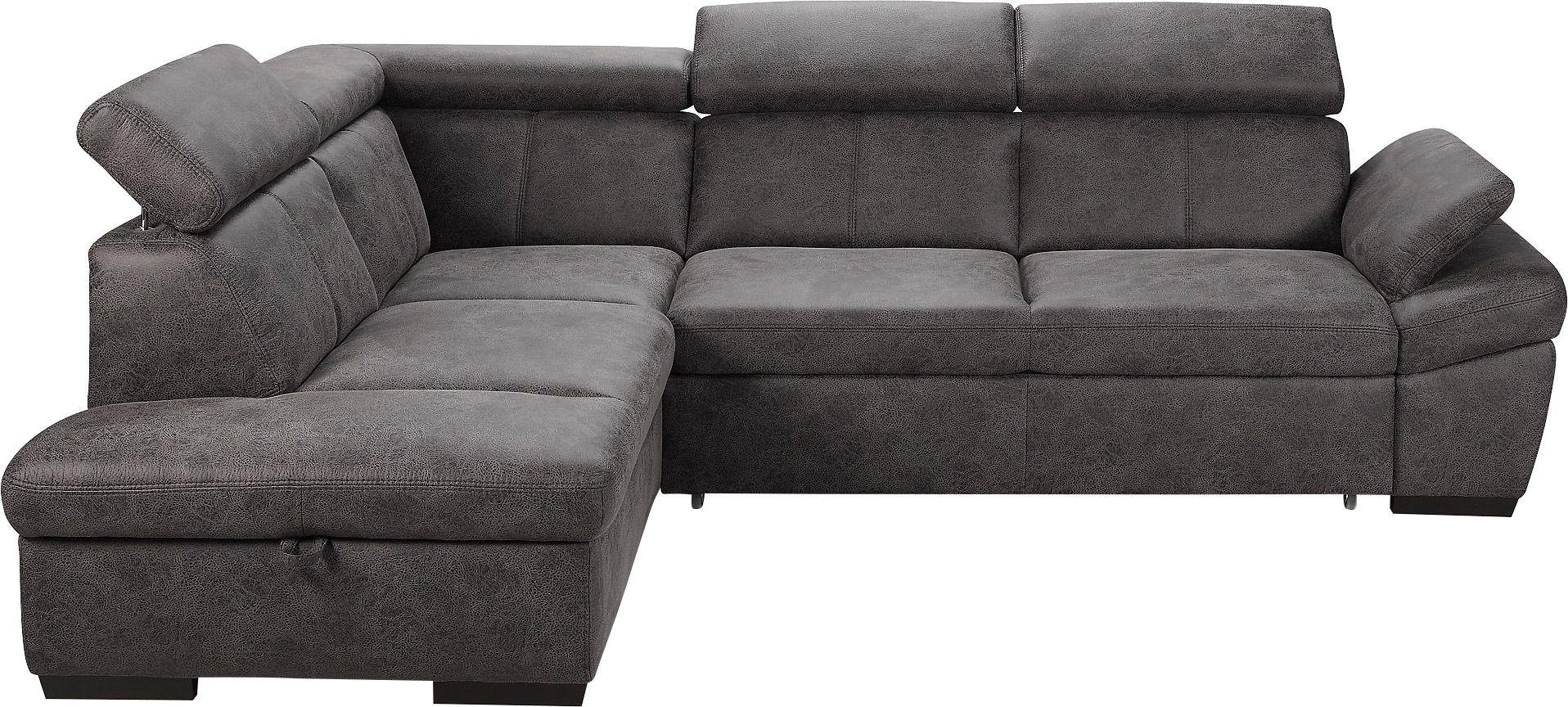 exxpo - sofa fashion Hoekbank Salerno, klassieke moderne functionele bank, hoog zitcomfort, L-vorm inclusief verstelbare hoofdsteun en armleuning, naar keuze met slaapfunctie