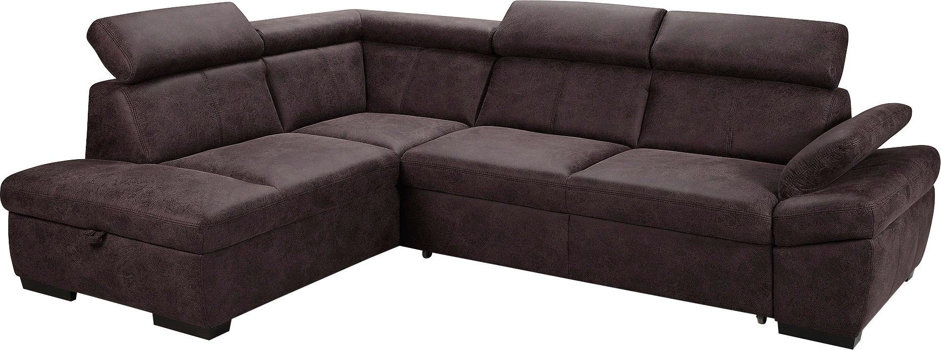exxpo - sofa fashion Hoekbank Salerno, klassieke moderne functionele bank, hoog zitcomfort, L-vorm inclusief verstelbare hoofdsteun en armleuning, naar keuze met slaapfunctie