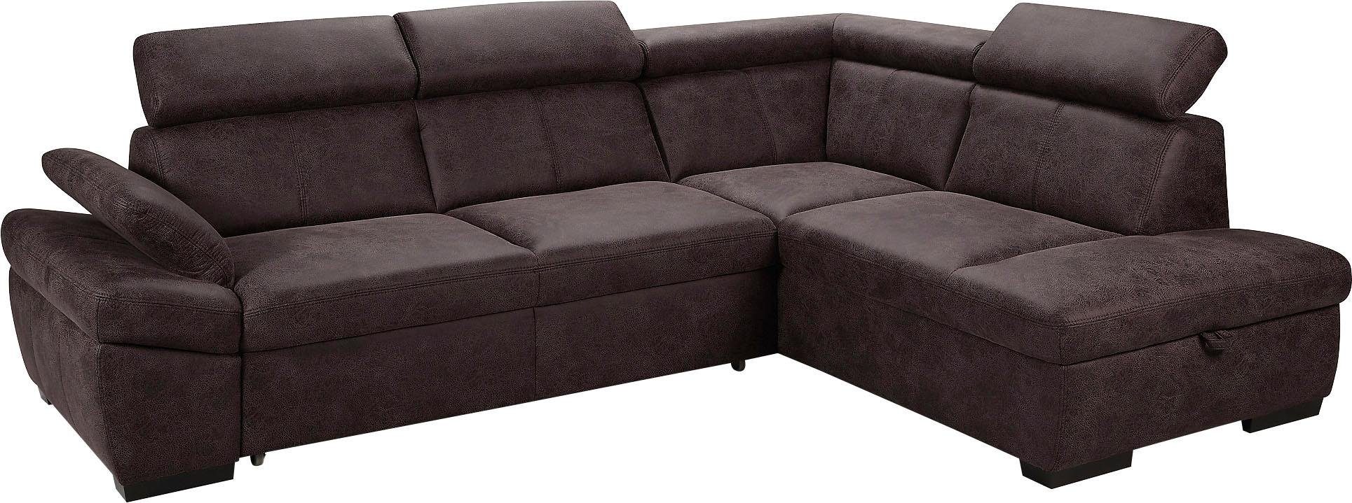 exxpo - sofa fashion Hoekbank Salerno, klassieke moderne functionele bank, hoog zitcomfort, L-vorm inclusief verstelbare hoofdsteun en armleuning, naar keuze met slaapfunctie
