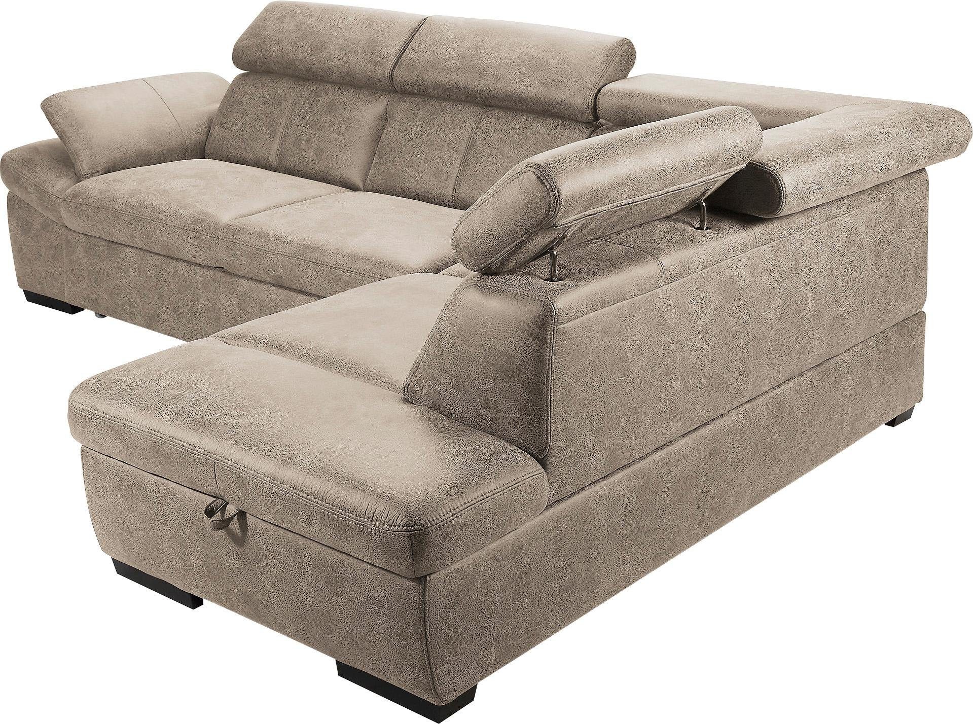 exxpo - sofa fashion Hoekbank Salerno, klassieke moderne functionele bank, hoog zitcomfort, L-vorm inclusief verstelbare hoofdsteun en armleuning, naar keuze met slaapfunctie