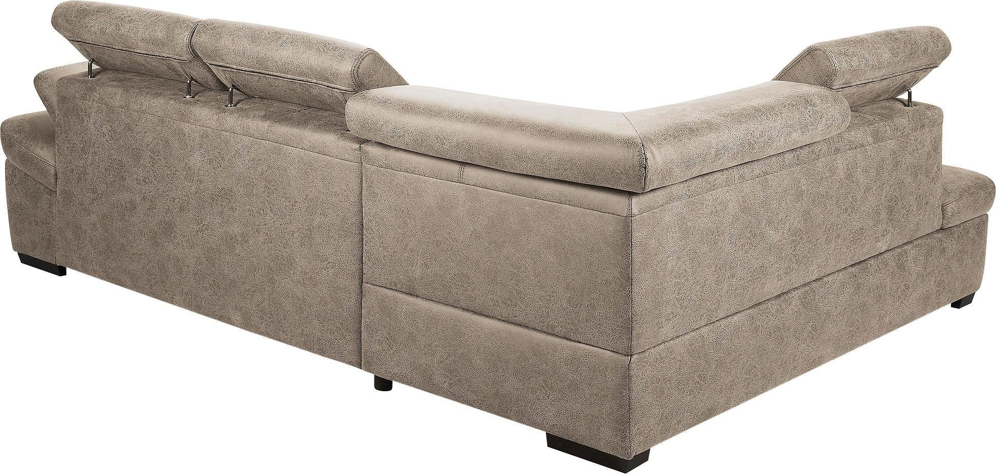 exxpo - sofa fashion Hoekbank Salerno, klassieke moderne functionele bank, hoog zitcomfort, L-vorm inclusief verstelbare hoofdsteun en armleuning, naar keuze met slaapfunctie